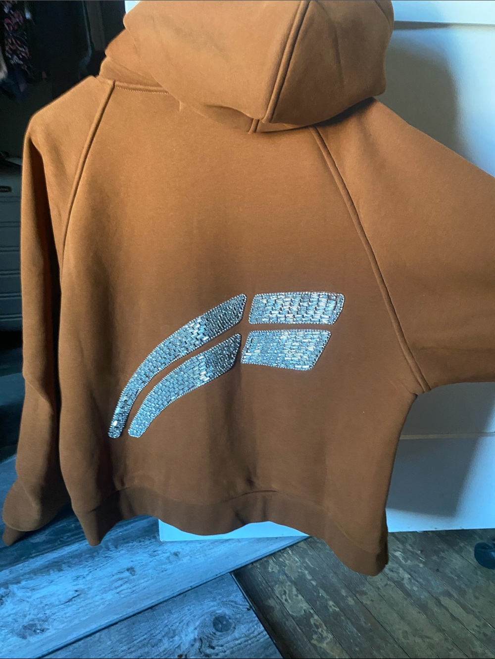 Brown Rhinestone Accent Zip Hoodie
